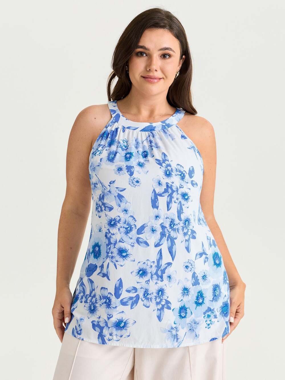BloomChic Women's Floral Print Sleeveless Halter Neck Blouse, Size US 22-24
